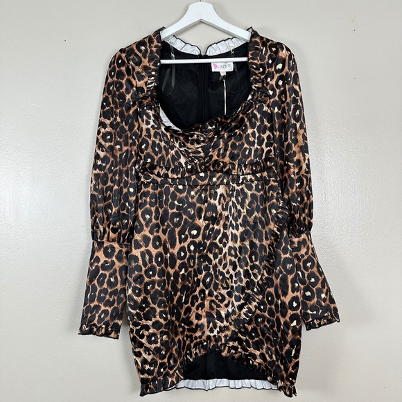 L'Atiste By Amy Dresses & Skirts - L'Atiste Women's M Mini Dress Brown Leopard Print Ruffled Satin NEW